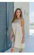 Casual summer dresses / Beige Elegant Regular fit Georgette and Leather elements Sleeveless Summer Midi Dress