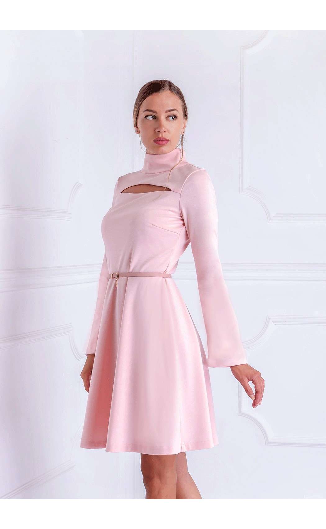 long sleeve midi dress pink