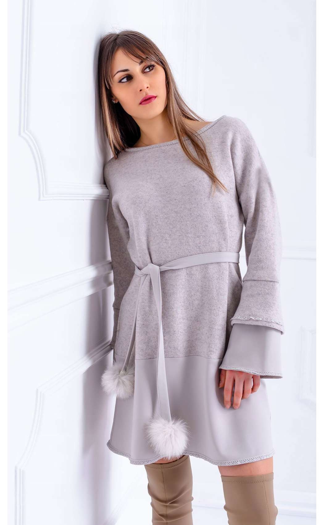 grey knit midi dress