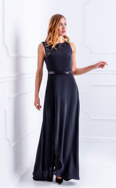 черни дълги Официални рокли ⭐ Официална дълга жоржетена рокля с