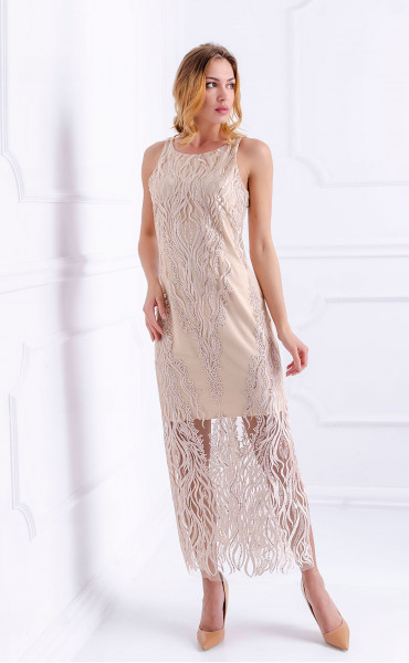 beige long Formal Dresses ⭐ Beige elegant luxury lace side slit
