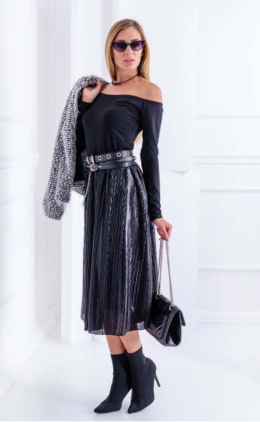 black midi, long Skirts ⭐ Black Elegant Tricot Regular Fit