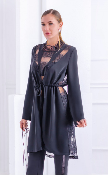 black midi Tops ⭐ Elegant Black Lace and Georgette Long Sleeves