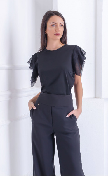 black  Summer blouses ⭐ Elegant black short sleeve blouse