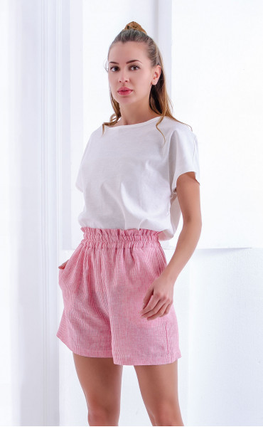 beige mini Pants ⭐ Short linen striped pants with pockets
