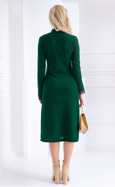 Dark green winter long sleeve dress with lace Winter