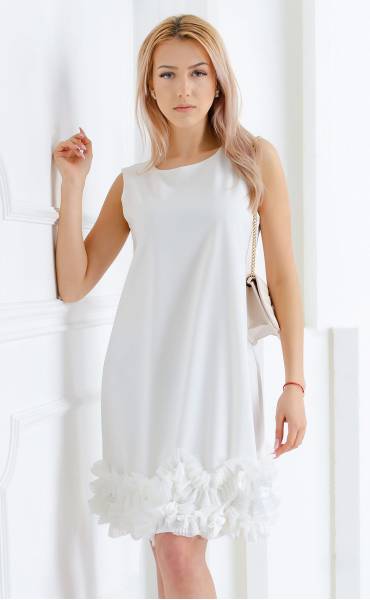 Бяла ежедневна лятна рокля с къдри ⭐ Ароганс