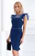 Официална тъмно синя рокля с пера Charlotte ⭐ Елегантни рокли Ароганс
