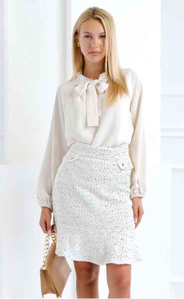 Winter mini skirt in white bouclе