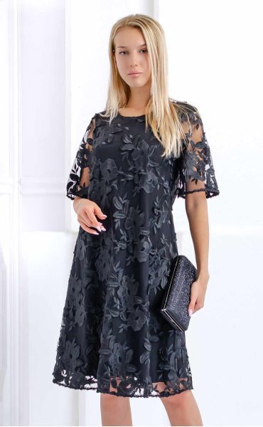 Black lace cutout dress with short sleeves Ashley