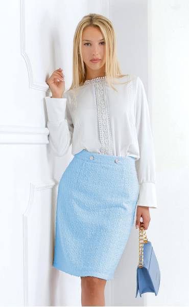 Womens kneelength skirt in sky blue boucle